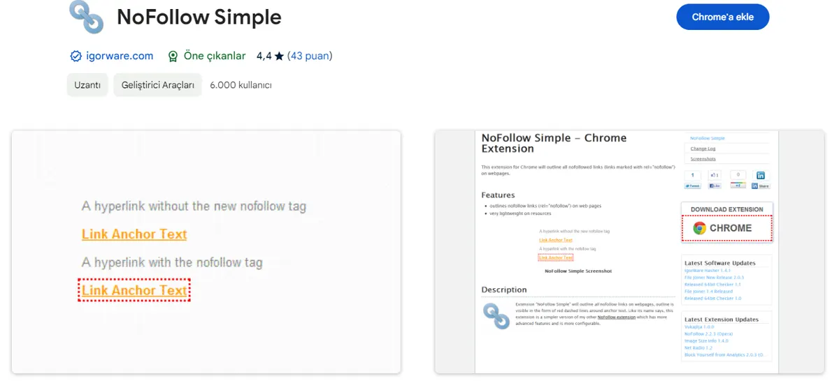 NoFollow Simple extension highlighting nofollow links