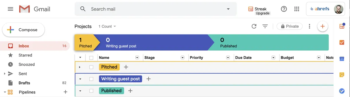 Streak Gmail CRM extension