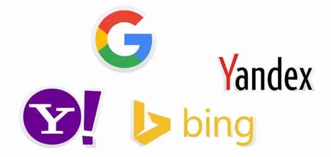 Bing, Yandex ve Google arama motoru logoları