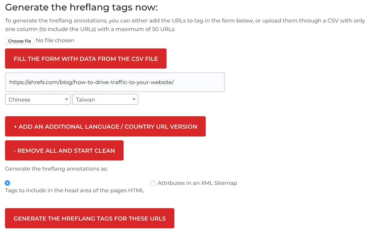 Hreflang tag generator