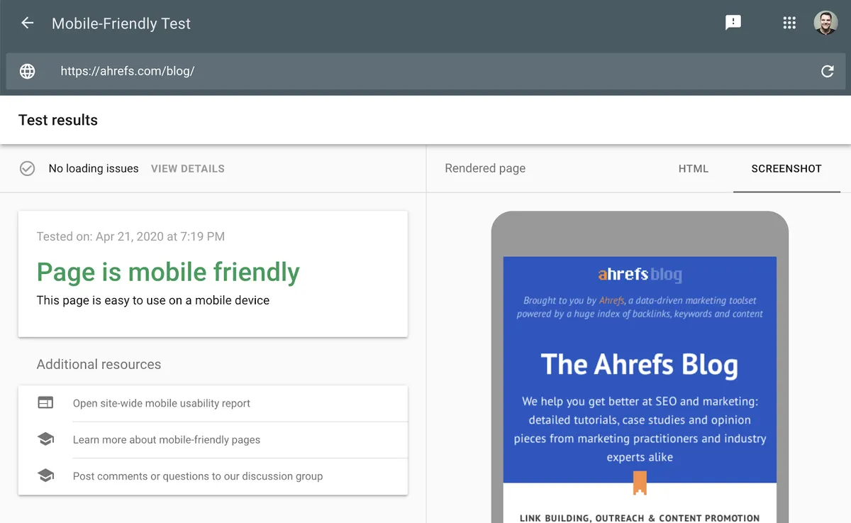 Google mobile-friendly test