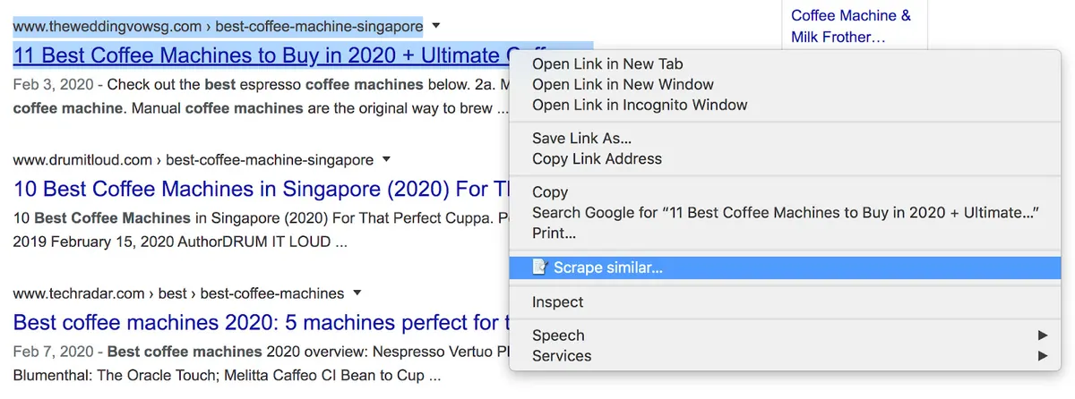 Scraper Chrome extension