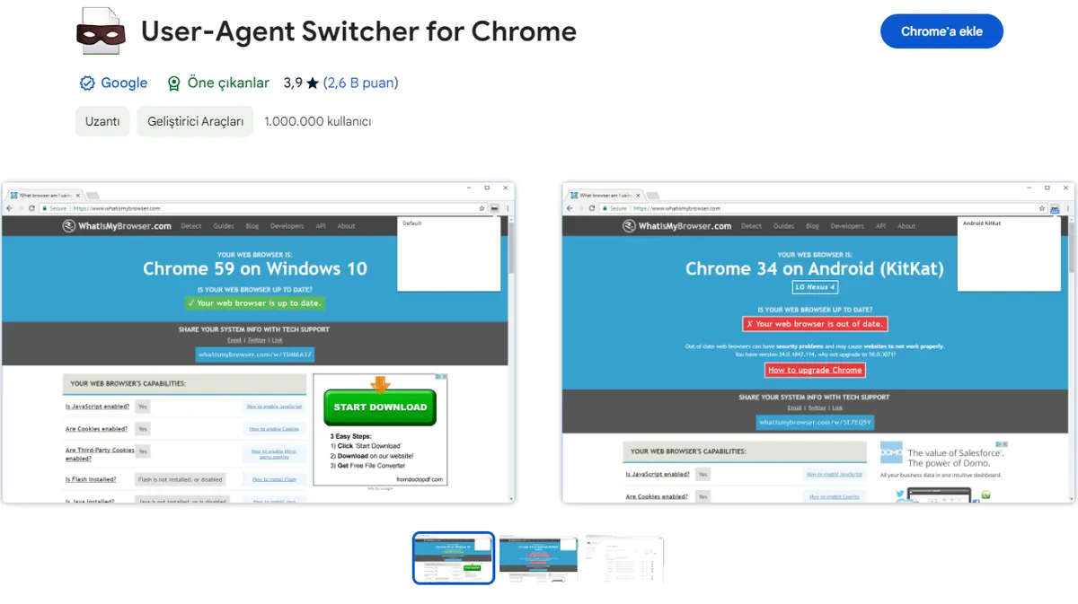 User-Agent Switcher for Chrome extension with its browser identity menu