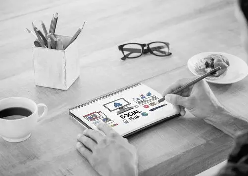 Composite illustration representing social media and digital content production