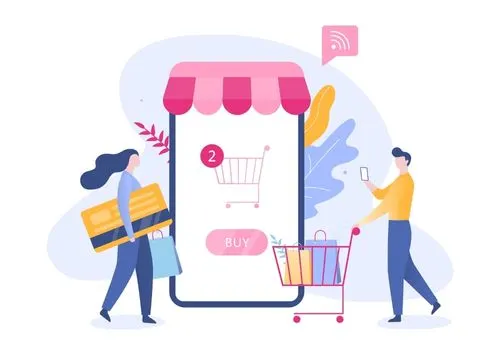 Çevrimiçi alışveriş ve e-ticaret kavramını gösteren görsel