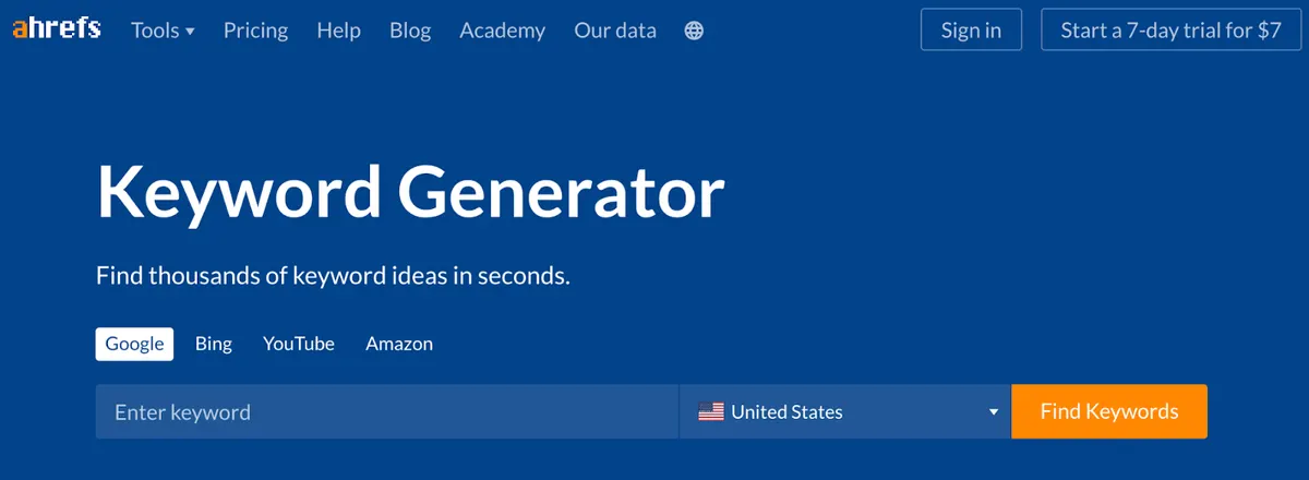 Ahrefs Keyword Generator interface