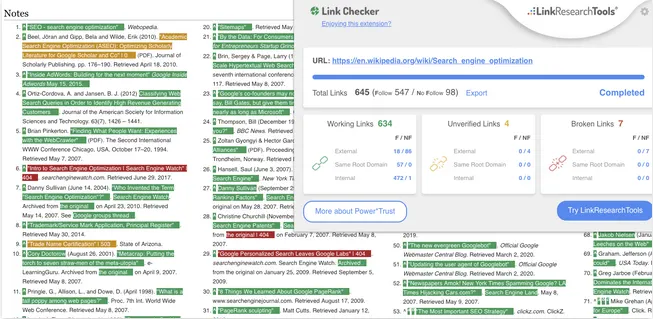 Free Backlink Checker by LRT extension analyzing links on a page