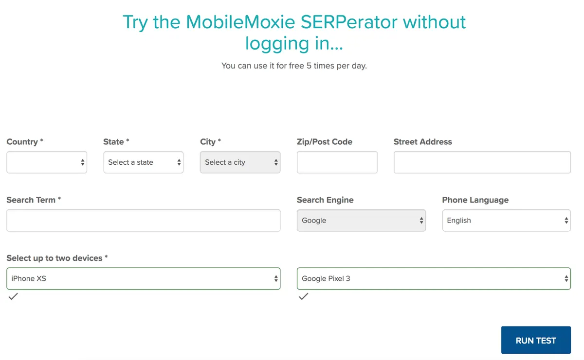 Mobile SERP test