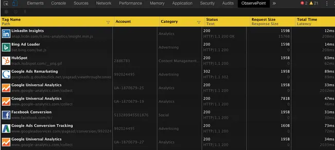 ObservePoint TagDebugger extension debugging marketing tags