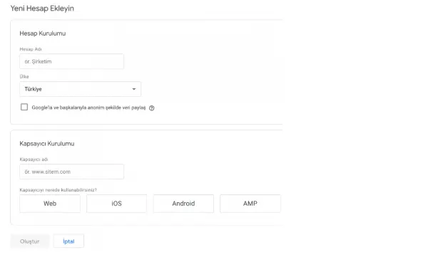 Google Tag Manager hesap kurulumu