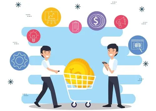 Shopping cart and currency illustration representing earnings from e-export